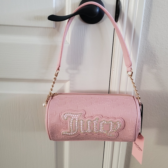 Juicy Couture Pink Diamond String Of Pearls Barrel Roll Shoulder Bag - Picture 1 of 14